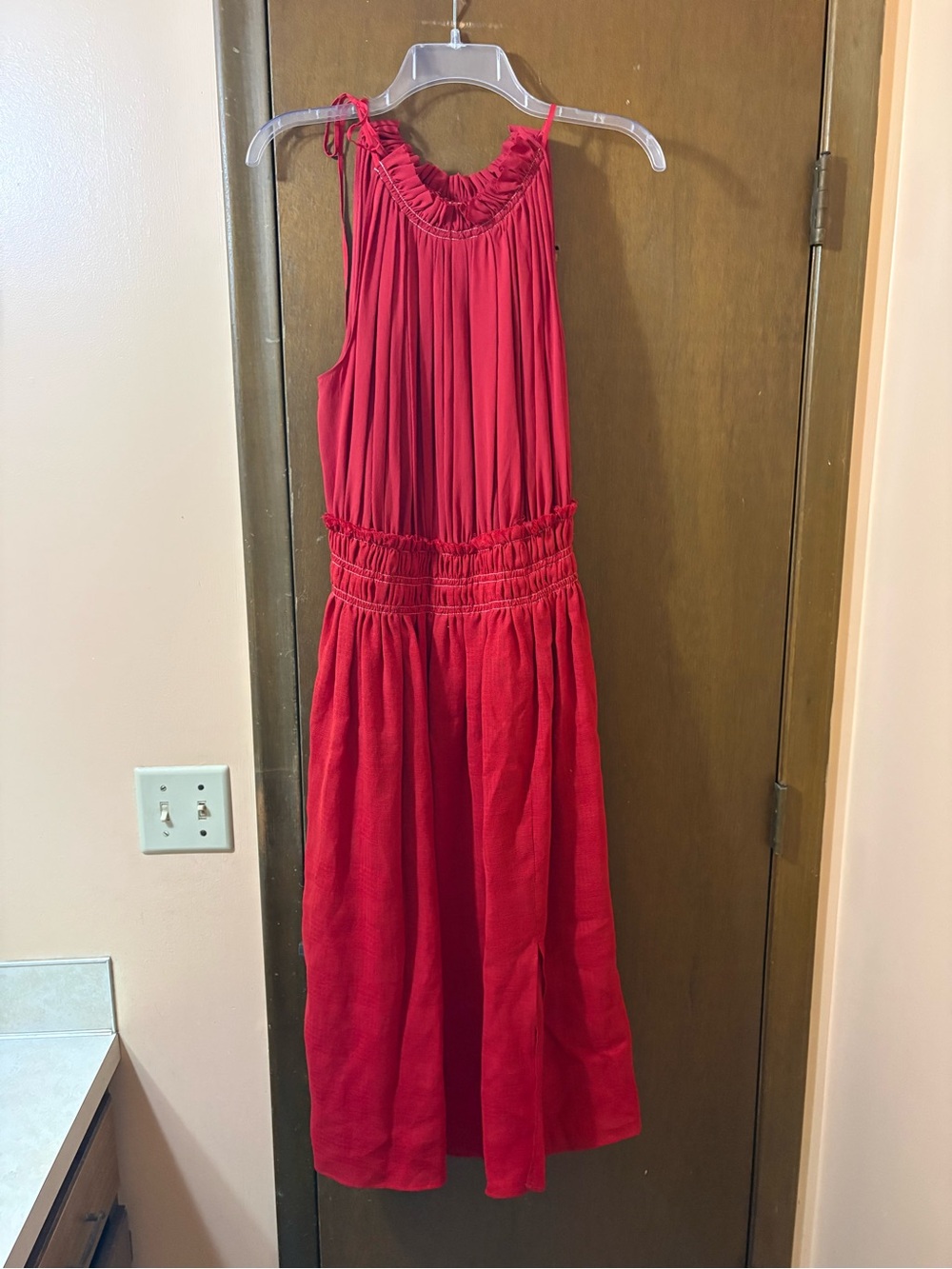 Altuzarra Linen Cotton Silk Blend Red Midi Dress